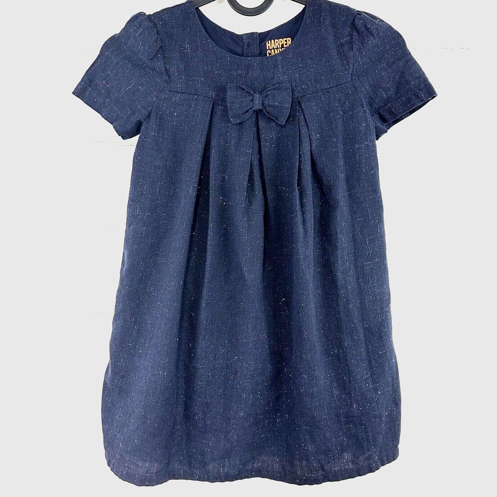Harper Canyon Dress Girls Size 5 Lined Bow Back Buttons Navy Sparkle